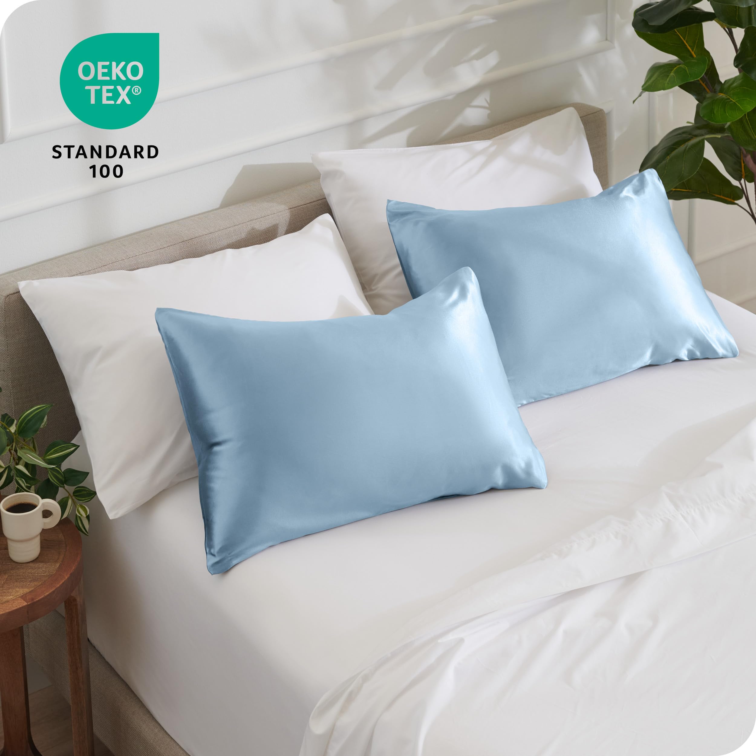 Bare Home Satin Pillowcases for Hair and Skin - 2 Pack Standard (20x26) - Luxury Pillowcases - Envelope Enclosure - Soft and Smooth Satin - Breathable - Similar to Silk (Light Blue, 2 Pack) - Image 7