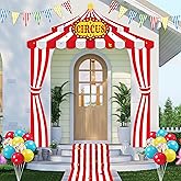 30pcs Circus Carnival Party Decorations Set – Red Tent Door Banner Kit with 24 Balloons, 2 Pennant Banners, 1 Aisle Runner for Clown Theme Birthday, Halloween Trunk or Treat Decor Supplies
