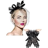 Geyoga 50s Fascinator Hat for Women Funeral Veil Hat Pillbox Cocktail Tea Party Headpiece and Lace Glove