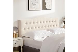 Huatean Home Tufted Upholstered Headboard Queen Size, Sturdy and Durable Solid Wood Bed headboard, Fabric Headboard Adjustable Height from 37” to 51”, Modern Button Diamond Design Head Board, Beige