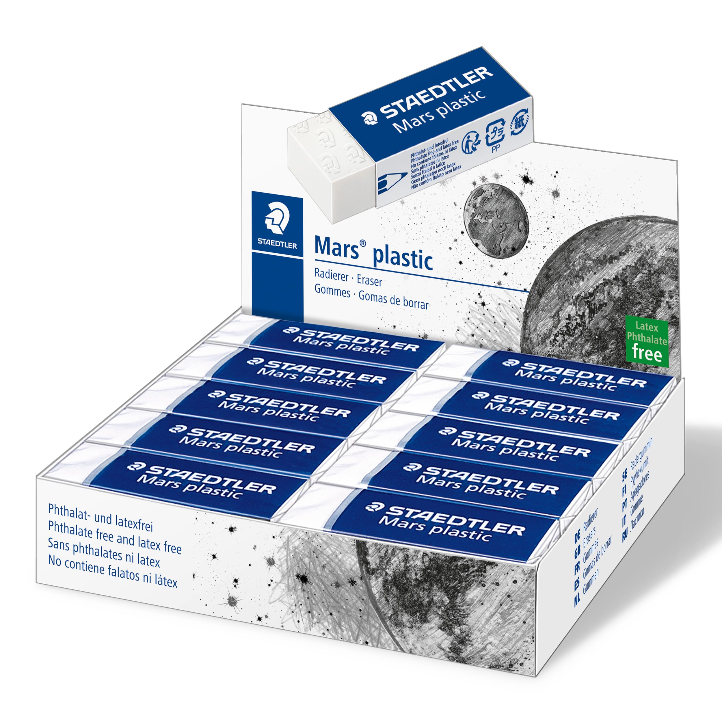 STAEDTLER ‎526 50 Mars Eraser, Latex & Phthalate-Free - Medium Size 65x23x13 mm (Pack of 20)