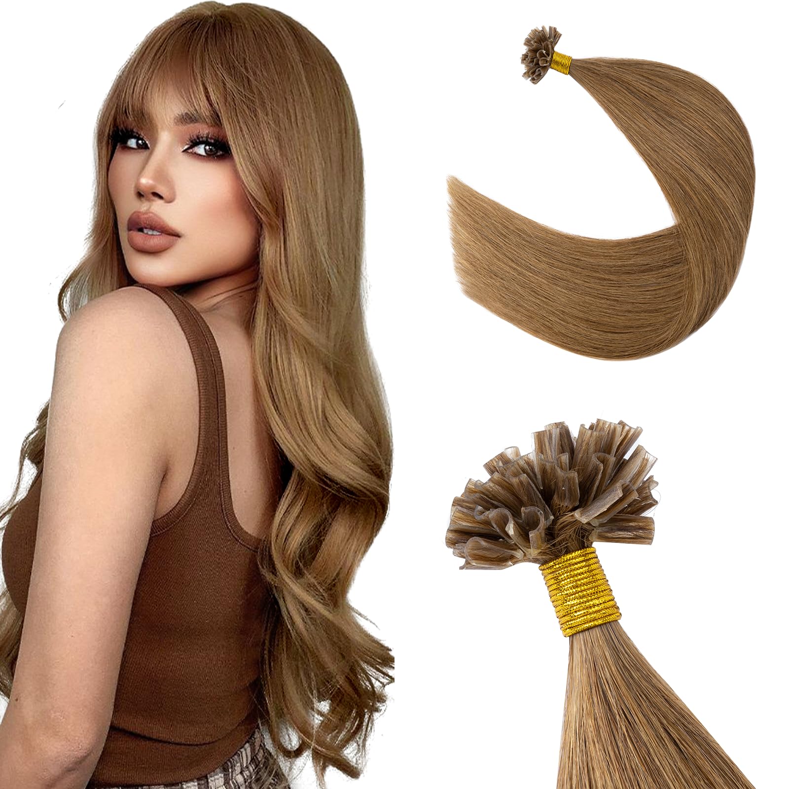 Silk-co U Tip Pre Bonded Hair Extensions Strands Keratin Nail Tip Straight Human Hair Extensions U tip Real Remy Hair 50 Strands Keratin Nail Til 22"-50g #06 Light Brown