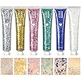 6 Pack Body Glitter Gel Face Glitter for Body, Face, Eye, Hair, Nails Glitter Makeup Liquid Long Lasting Sparkling Mermaid Chunky Glitter Gel for Festival Art Party Halloween (6 Color Sets)