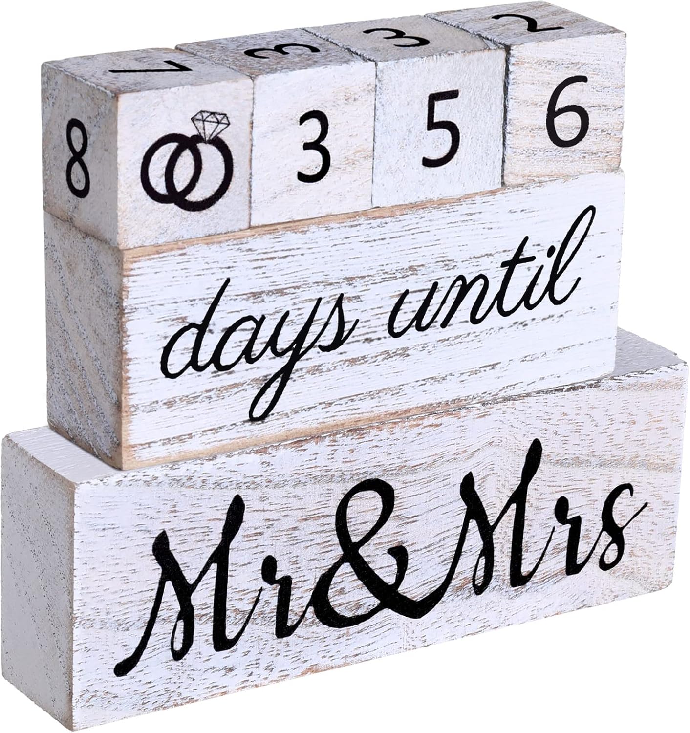 Advent Calendars - Set of 6 Wedding Countdown Calendar Block Wooden Engagement Gifts for Christmas Gifts Couples Rustic Bridal Shower Gift Wood Bachelorette Gifts for Bride Engagement Party Marriage Decor (White)