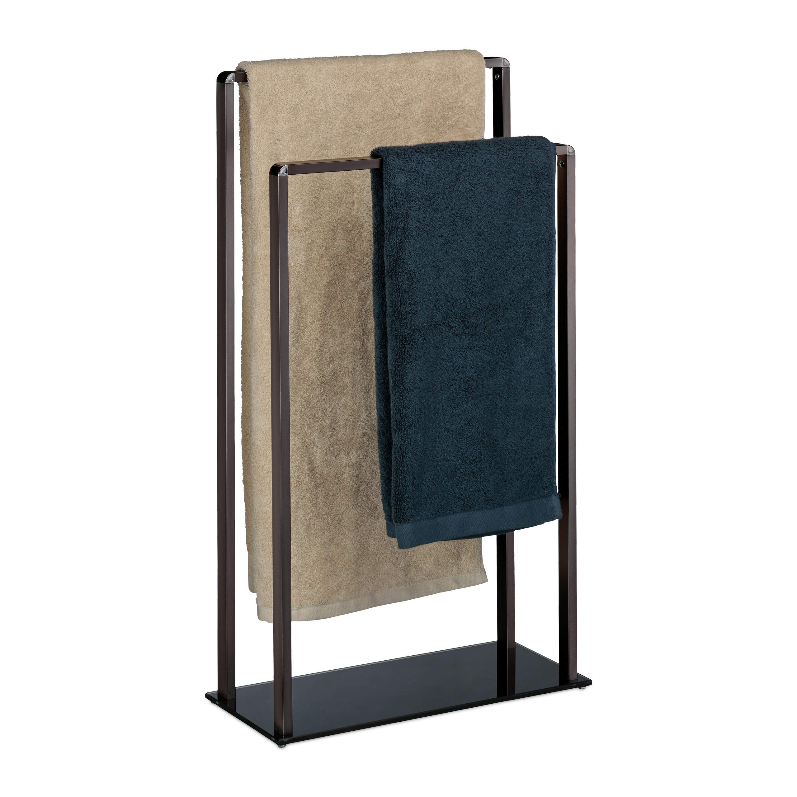 Relaxdays Freestanding Towel Rack, 2 Rails, Modern, Metal, Clothes Valet Stand, HxWxD: 80 x 45 x 20 cm, Bronze-Black
