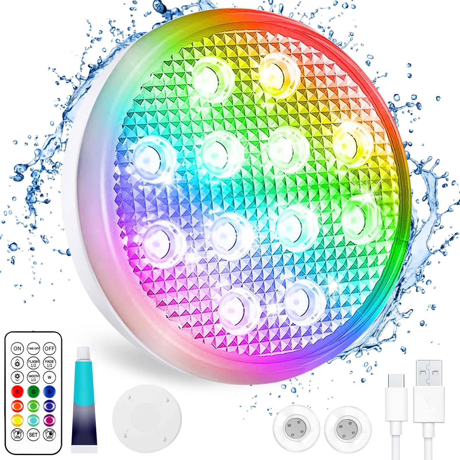 TEPENAR Illuminazione Subacquea Per Piscina Ricaricabile Con Telecomando – Luci LED RGB Impermeabili IP68