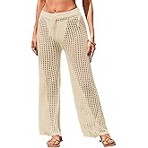 BreathSunny Womens Slim Fit Crochet Knit Beach Coverup Pant Summer 2026 Trendy Elastic Waist Bathing Suit Cover Up Pants