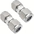 Closmos 304 Stainless Steel Compression Tube Fitting Union with Double Ferrules 1/8" OD x 1/8" OD, Pack of 2