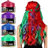 4 Colors Temporary Hair Color Wax for Christmas Party, Stocking Stuffers - DIY Washable Natural Instant Hair Color for Women Temporary Hair Dye for Kids Teens Women Men(Blue&Purple&Red&Green 4pcs)