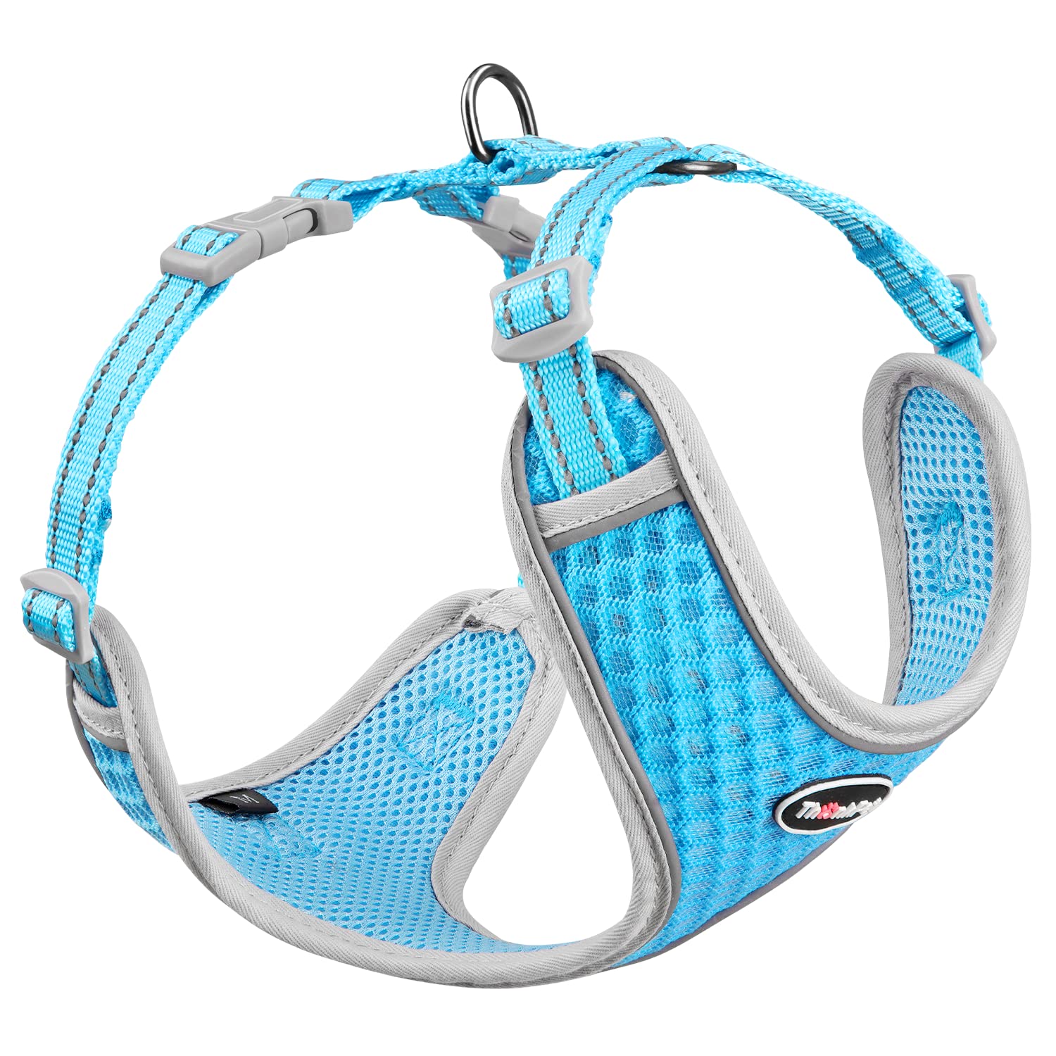 ThinkPet Reflective Breathable Soft Air Mesh No Pull Puppy Choke Free Over Head Vest Ventilation Harness Leash Set for Puppy Small Medium Dogs Light Blue L