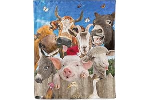 AISDE Soft Plush Fleece Throw Blanket with Pig Sheep Horse Cow Selfie Party Selfie Fleece Throw Blanket