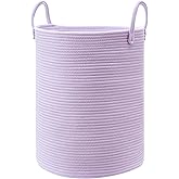 MOJOSCEND 80L Extra Large Purple Hamper Laundry Basket for Nursery Kids16Dx22H inches Tall Lavender Blanket Basket for Girls Cotton Rope Lilac Clothes Hamper in Bedroom