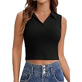 ONFERS Cropped Tank Tops for Women Summer Sleeveless Golf Polo Shirts Collared V Neck Slim Fit Athletic Workout Tops