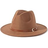 Lisianthus Women Classic Felt Fedora Wide Brim Hat with Belt Buckle