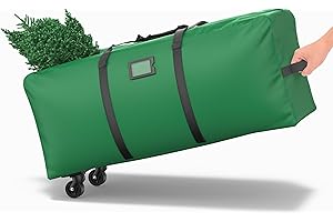 Patiobay Rolling Christmas Tree Storage Bag 9 Ft Xmas Artificial Disassembled Trees, 600D Waterproof Oxford Fabric, Durable Wheels & Handles, Heavy Duty Storage Container (Green)
