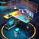 Bestier 106.5cm L Shaped Desk with 3 Outlets 2 USB LED RGB Lights view 2