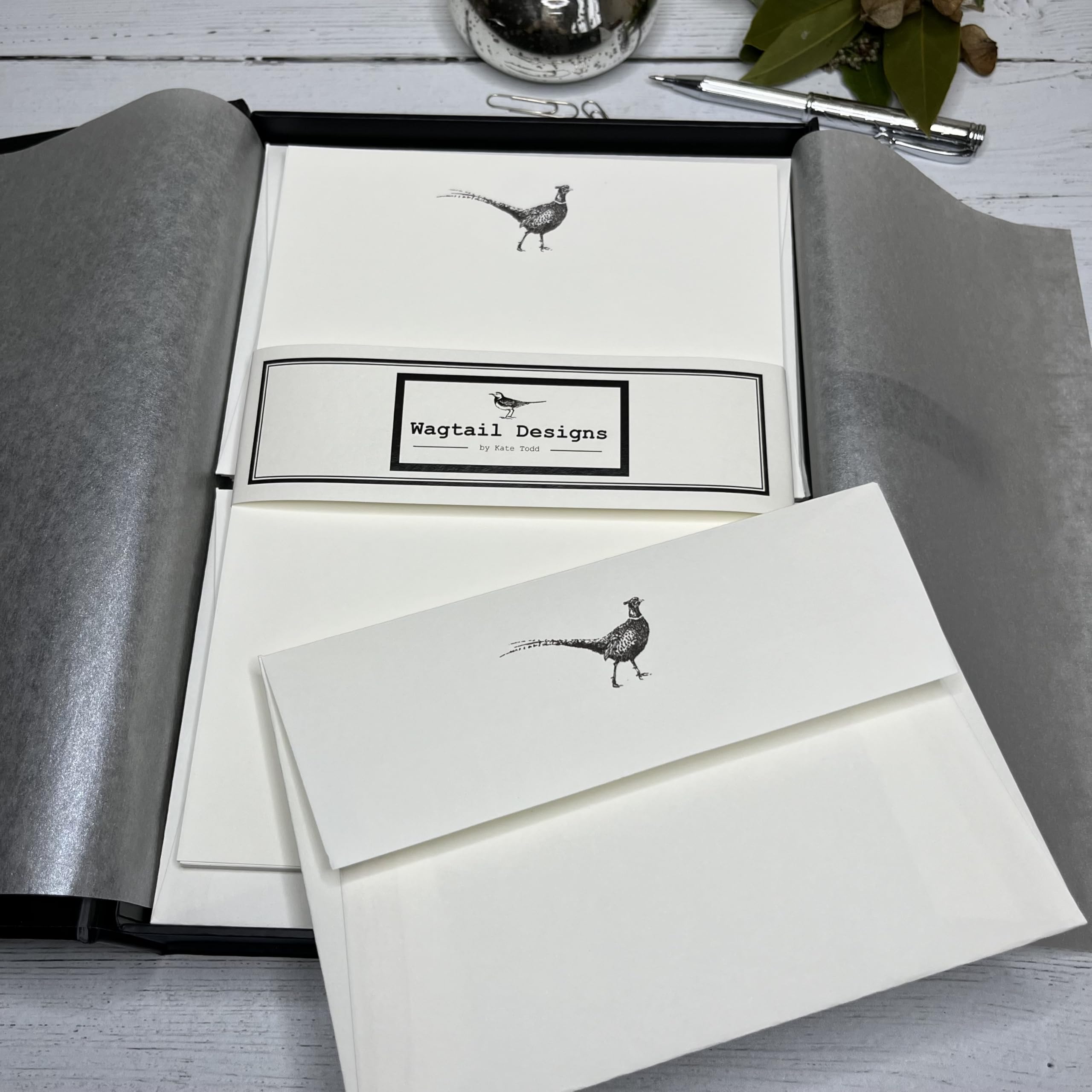 Wagtail Designs Writing Paper Gift Set with a Pheasant Design in a Lovely Black Box with Ribbon (18)