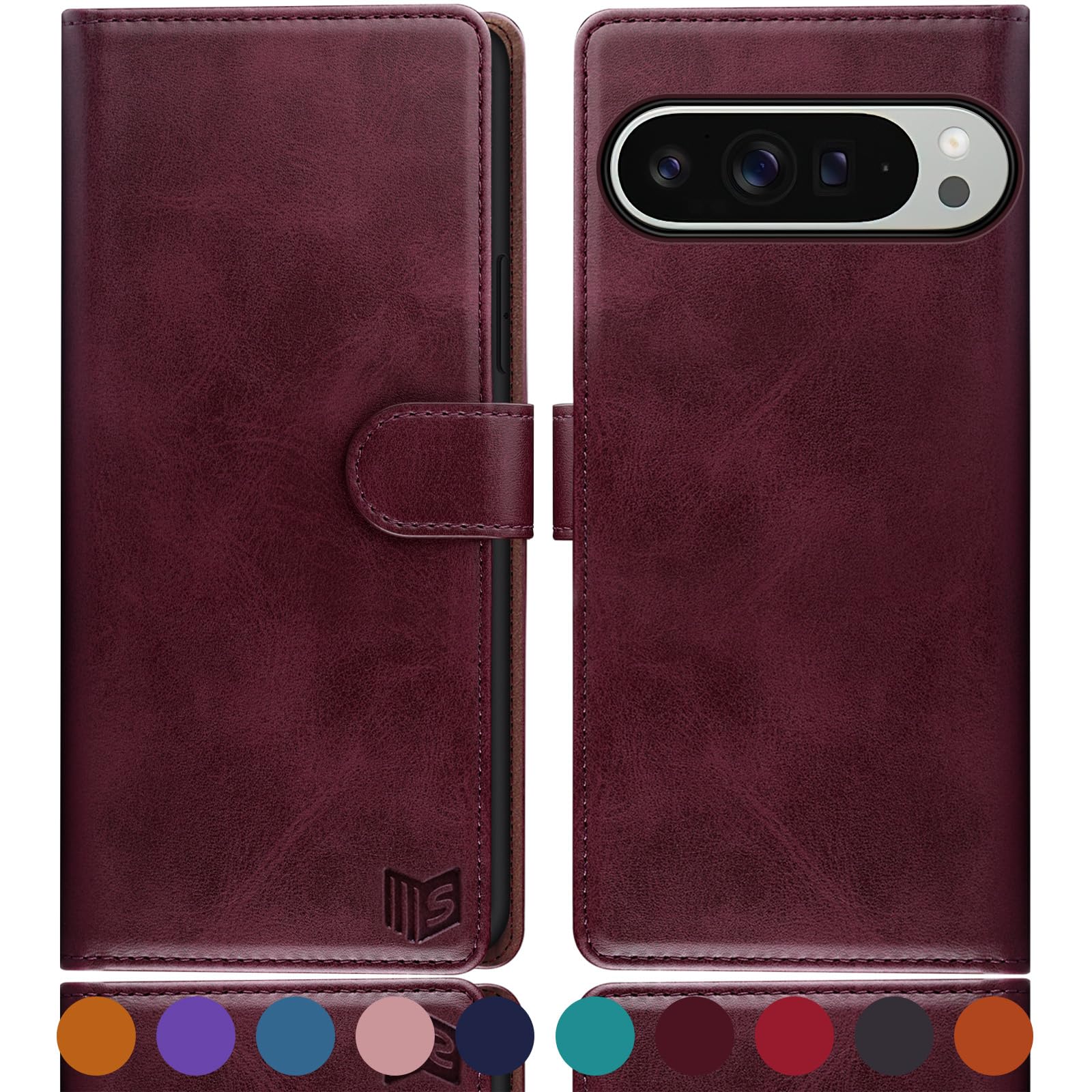 SUANPOT for Google Pixel 9 Pro XL 6.8" 5G case with [Credit Card Holder][RFID Blocking],PU Leather Flip Book Protective Cover Women Men for Pixel 9 Pro XL Phone case Wine Red