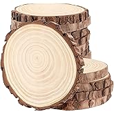 FUNSUEI 12 PCS 6.7-7 Inches Unfinished Natural Wood Slices, Natural Wood Coasters with Bark, Wooden Circles for DIY Arts and Crafts, Christmas Ornaments, Rustic Wedding Ornaments