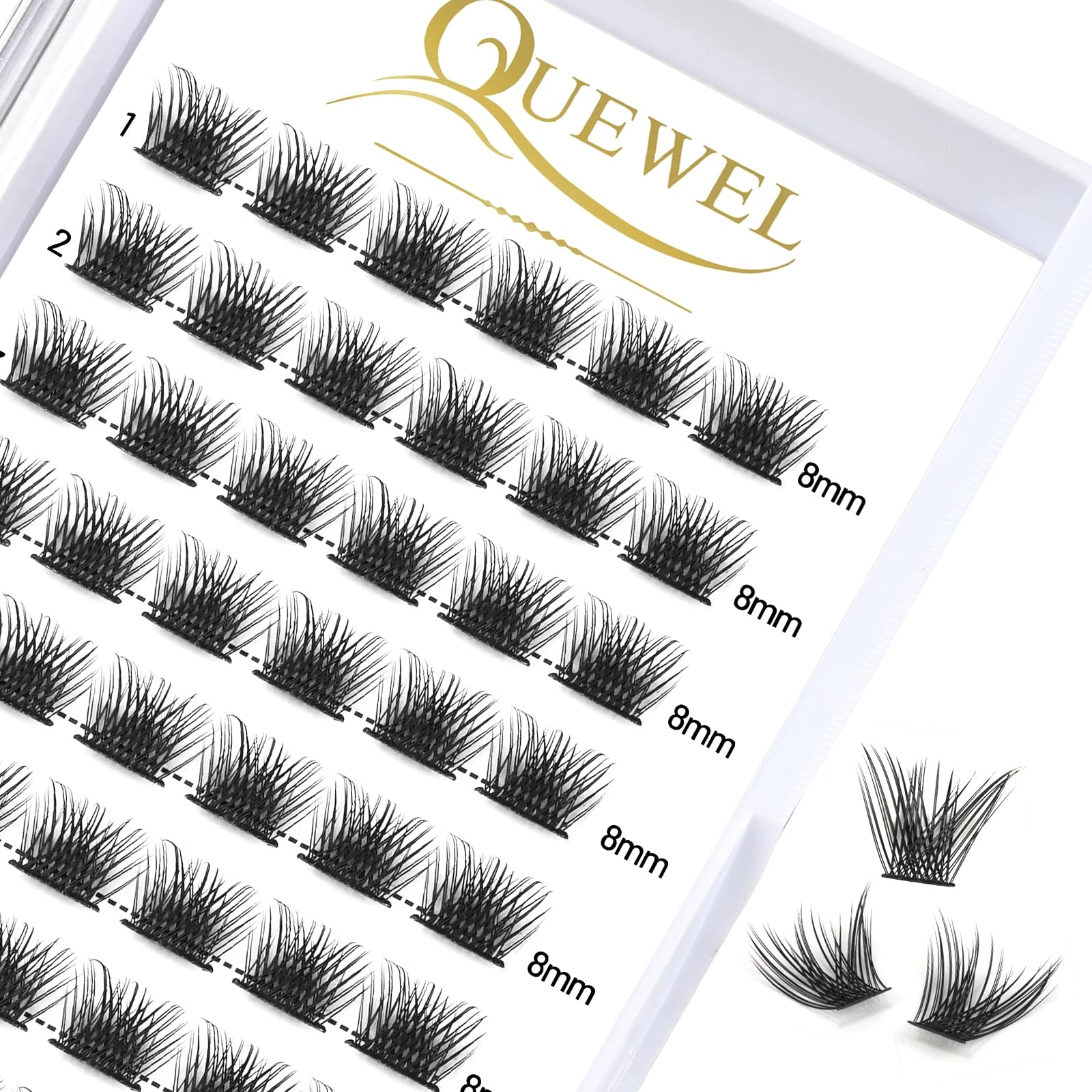 QUEWEL Individual Lashes 72 Pcs DIY Cluster Eyelashes C Curl 8mm Mega Matte Eyelashes Individual Volume False ELashes Soft & Light For Home Use(Flufy-C-8mm) — image 1