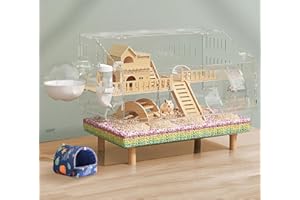 MLLNFUE 10-in-1 Acrylic Hamster Cage - Double Layer Fully Transparent Hamster Cages with All Accessories, Open Top Hamster House for Pet Mice, Dwarf Hamsters and Gerbils,18.50"x11.81"x14.56"