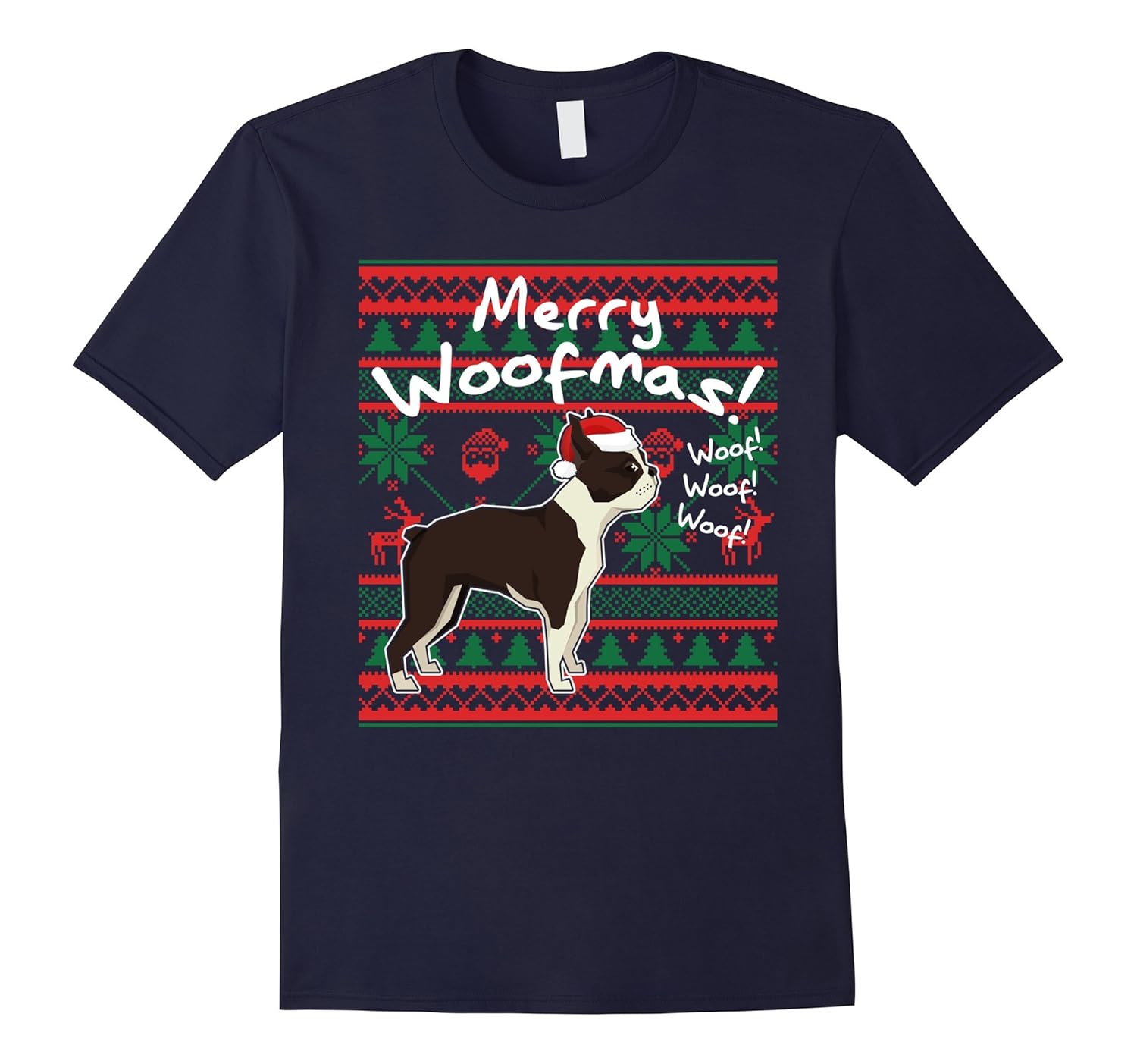 Boston Terrier Dog Merry Woofmas Shirt, Christmas Santa Dog-ANZ