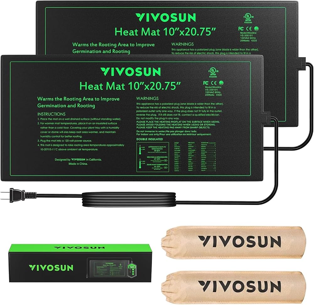 VIVOSUN 10"x20" Waterproof Seedling Heat Mat 2-Pack for Germination