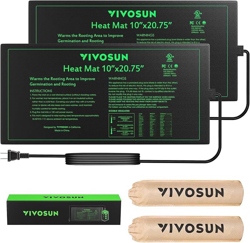 VIVOSUN 10"x20" Waterproof Seedling Heat Mat 2-Pack for Germination