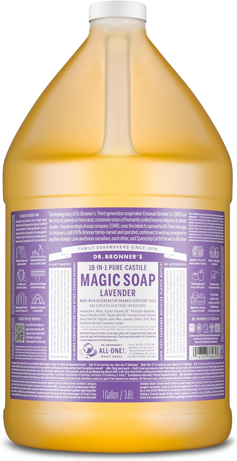 Dr. Bronner's Lavender Pure-Castile Liquid Soap 3.79L Certified Fair Trade Vegan