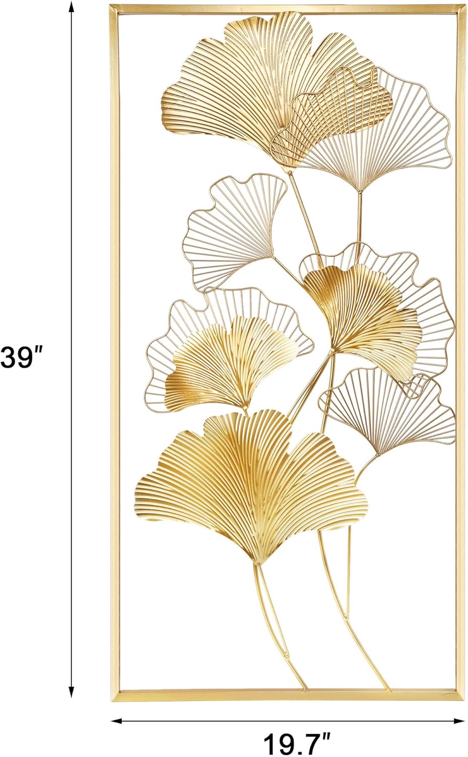 Lulu Home Metal Wall Decor, 39" X 20" Golden Ginkgo Leaf Wall Hanging Decor with Frame, Golden Metal Art Wall Sculpture for Living Room, Office, Study, Large: Everything Else