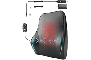 SEG Direct Lumbar Support Pillow for Car, Back Support with Vibrating Motors 12V, for Driving Fatigue Back Pain Relief, Memory Foam with Leather Cover, for Car Seat Home Office Chair