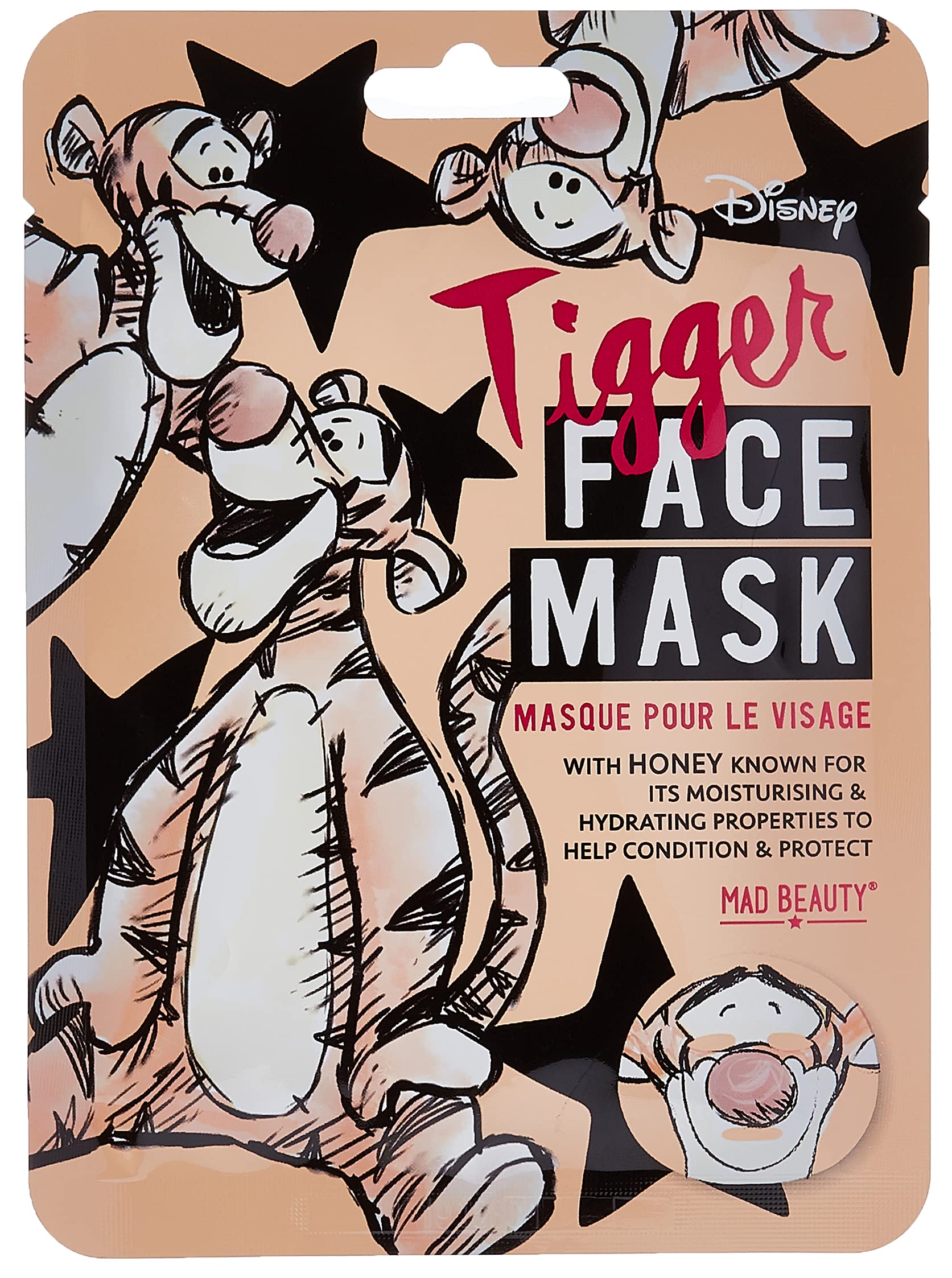 MAD BEAUTY DISNEY Winnie the Pooh Tigger Face Masks Set, Honey Infused Sheet Face Masks Moisturize Skin, Hydrate, Conditions, Protects, Exfoliates, Nourishes