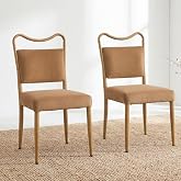 Arvasslia Velvet Dining Chairs Set of 2, Mid-Century Modern, Brown | Wood Grain Metal Frame, Soft Velvet Upholstery, Curved Backrest, 4.5-Inch Padded Seat, 350 LBS Weight Capacity