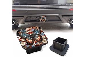 Sutmore Trailer Hitch Cover, Butterfly with Wildflowers on American Flag Hitch Cover Rubber Towing Hitch Plug Covers, Square 2 Inch Receiver Tube Plug Cap for Trucks Cars SUVs