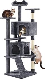 Yaheetech Tall Cat Tree 178cm with Caves, Platforms, Scratching Posts Dark Grey