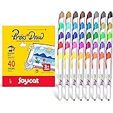 JoyCat 40-Color Click Markers, Washable Markers for Kids, Retractable Tips | Retractable coloring markers offer 40 vibrant shades for detailed coloring, blending and creative art, with no caps to lose.