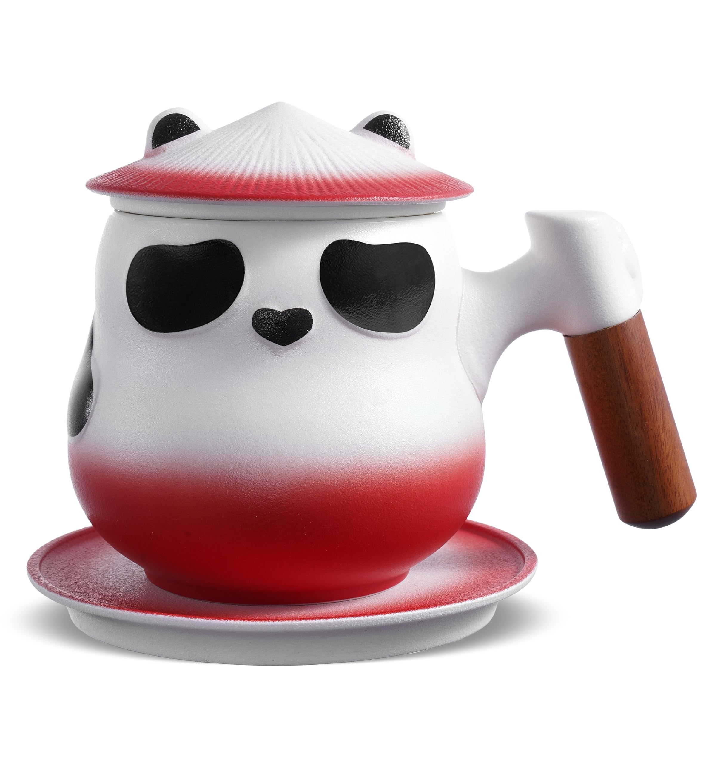 ZENS Panda Tea Cup with Infuser & Lid - 330ML Ceramic Mug for Loose Leaf, Wood Handle, Brewing - Collector's Gift
