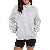 MISSACTIVER Women’s Oversized Half Zip Sweatshirt Quarter 1/4 Zipper Long Sleeve Drop Shoulder Pocket Pullover Jacket Tops
