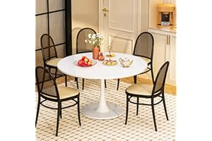 LTTROMAT 42 Inch Round Dining Table, Pure White Tulip Dining Table Tulip Table W/0.71" Thickness & Metal Pedestal Base for 4 to 6 People, Modern Round Kitchen Table Leisure Table Circle Coffee Table