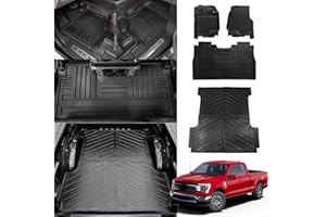 Dattumar Floor Mats Compatible with 2015-2024 Ford F150 Truck Bed Mat TPE All Weather 5.5' Ft Short Bed Liner 2023 F-150 Accessories (Fit W/O Under-Seat Fold Flat Storage,Truck Bed Mat+Floor Mats)