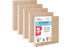 U.S. Art Supply Unfinished Cradled Wood Panels for Painting, 5 Pack of 6x6 inch - Studio Birch Wooden Canvas Boards 3/4" Deep - Mixed-Media Craft, Acrylic, Oil, Encaustic, Paint Pouring Panel Board