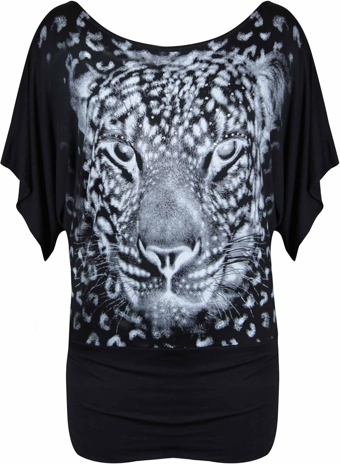 New Ladies Leopard Tiger Animal Print Short Batwing Sleeve TShirt