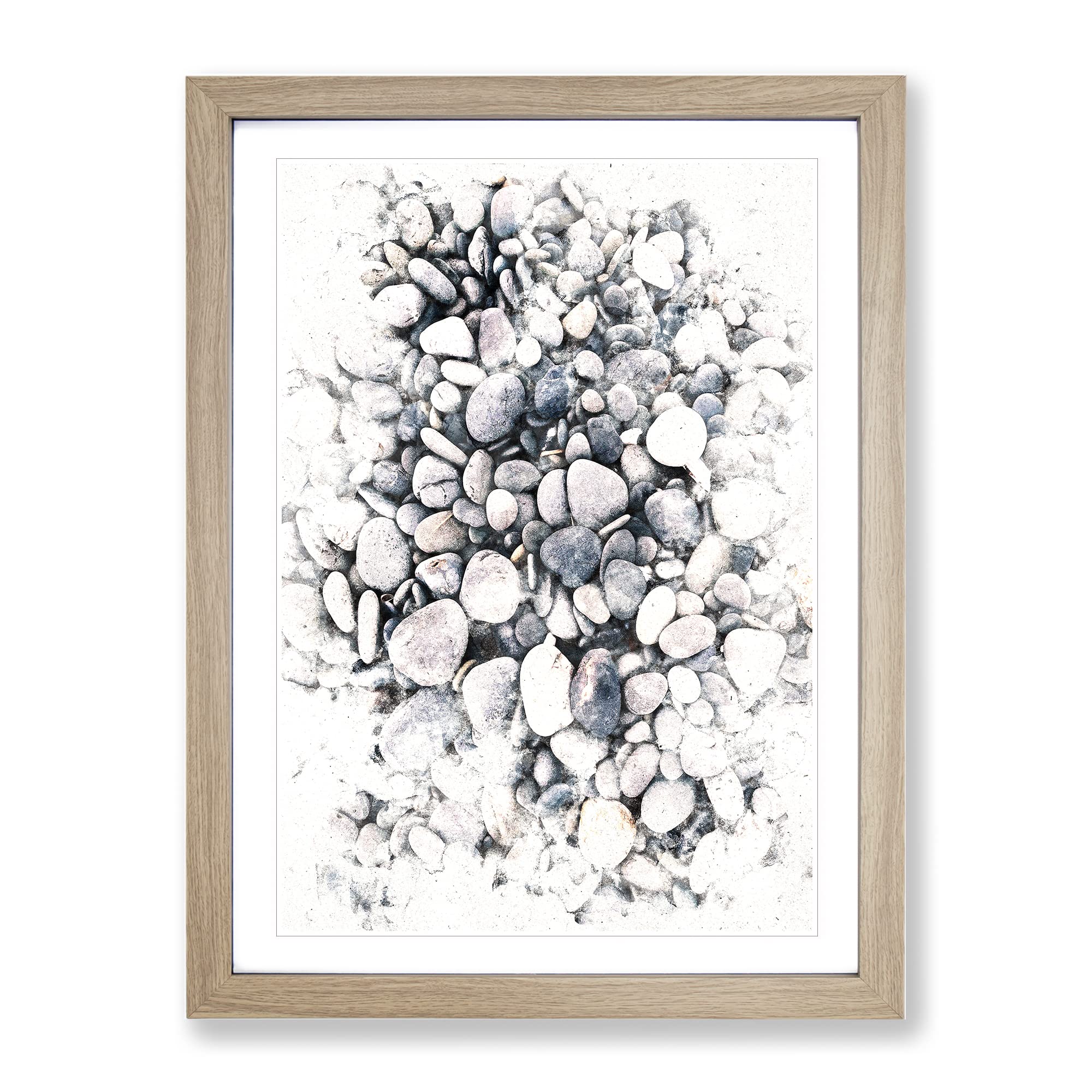 Pebbles Watercolour Modern Framed Wall Art Print, Ready to Hang Picture for Living Room Bedroom Home Office Décor, Oak A4 (34 x 25 cm)