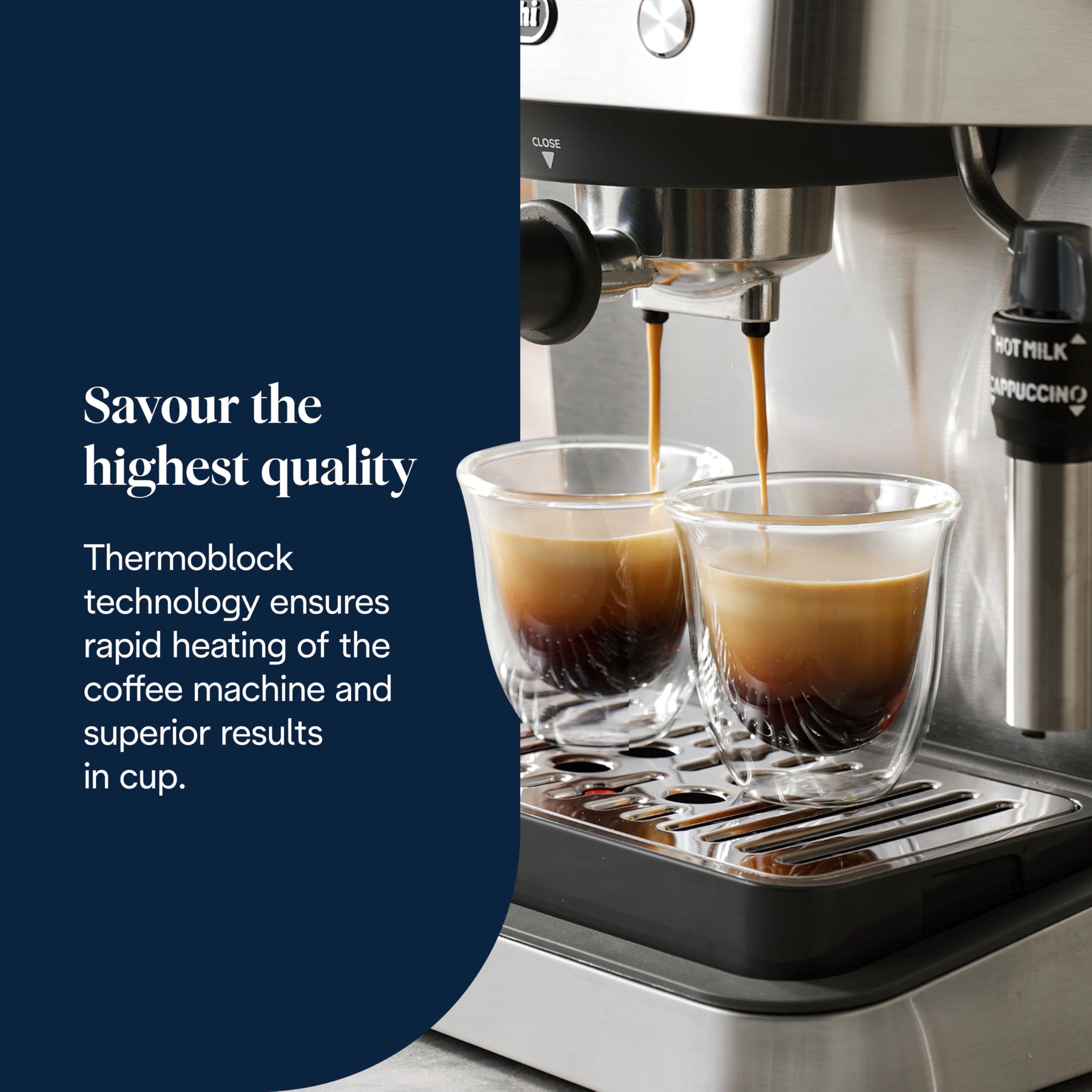 De'Longhi Siebträgermaschine Classic EM450.M, Espressomaschine mit professionellem Milchaufschäumer, Vollmetallgehäuse, 15 Bar, 1,7 l Wassertank, Edelstahl/Metall 3