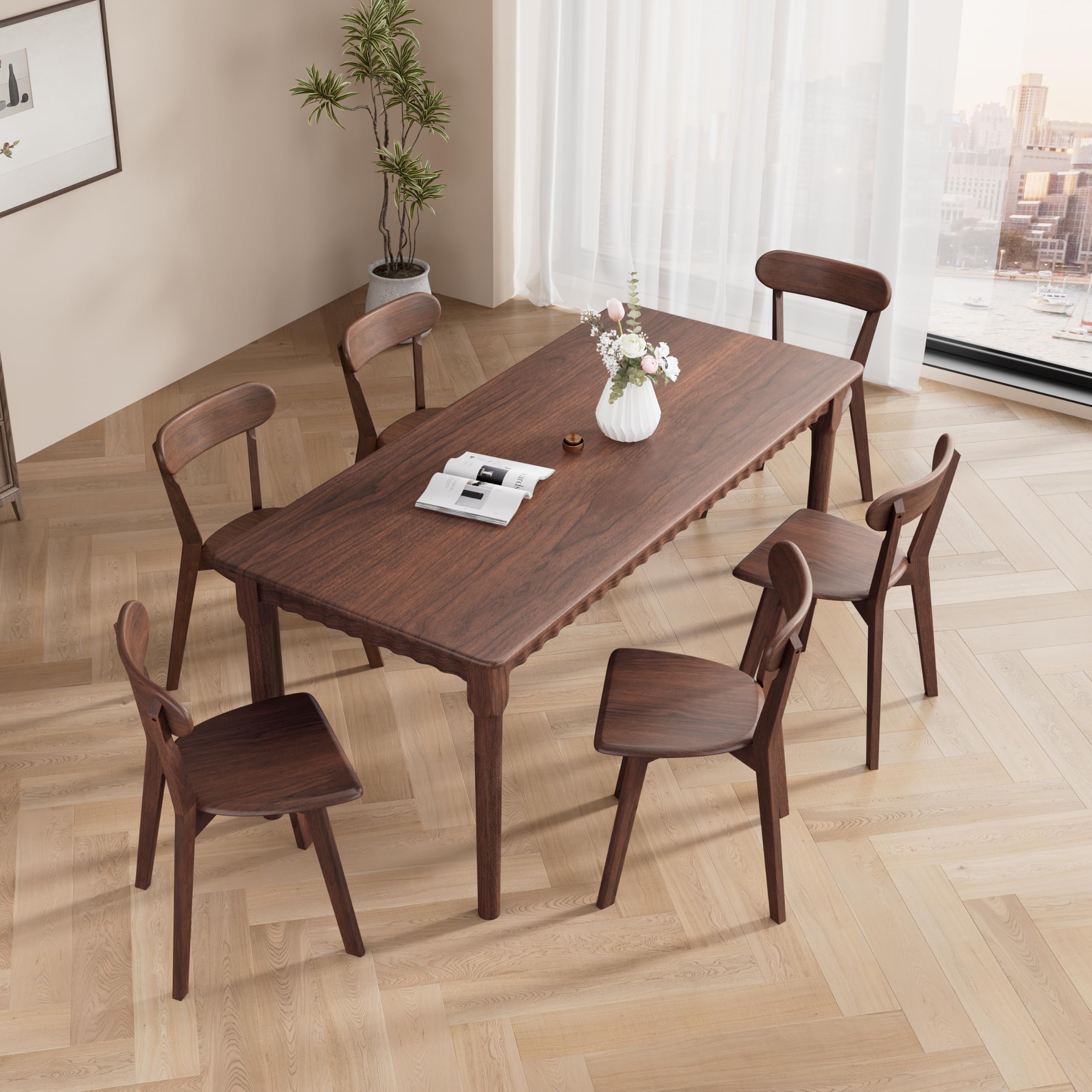 Photo 1 of ** ONLY CHAIR / BRAND NEW ITEM ** MORDEER Solid Wood Dining Chairs Set of 6, Wooden Dining Room Chairs for Whole Family Use, Farmhouse Kitchen Chairs Set Suitable for Dining Room, Living Room, Walnut