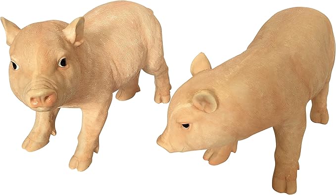 OF 2er Set Gartenfiguren für außen Schweine, Ferkel Deko Figur groß