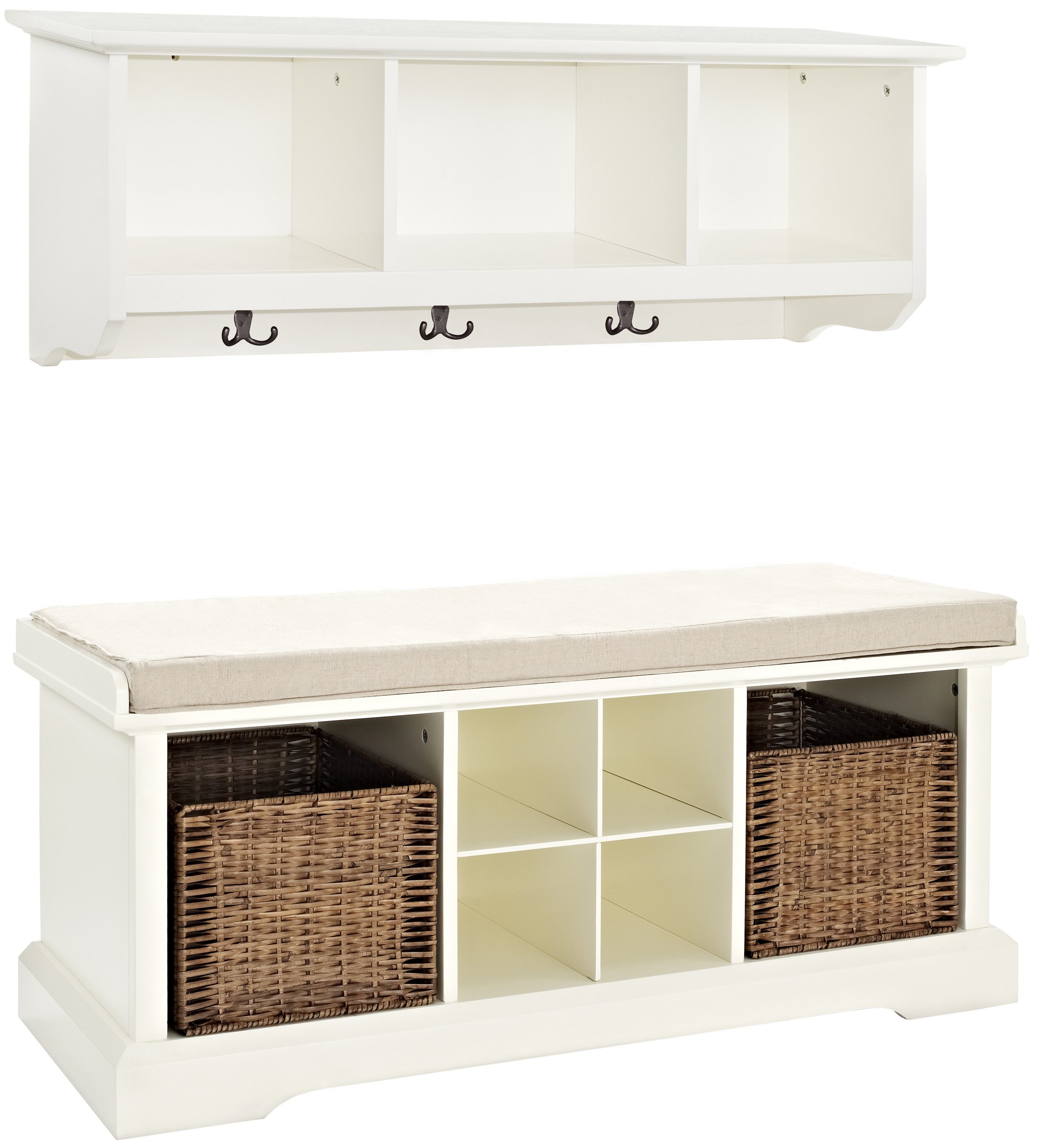 Photo 1 of **2 BOXES**Crosley Furniture Brennan 2-Piece Entryway Set with Shoe Rack Bench and Wall-Shelf with Coat Hooks, White