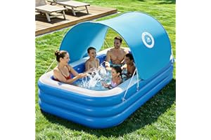 HeySplash Inflatable Pool with Canopy, Swimming Pool for Adults, Large Blow Up Pool Ideal for Family Backyard Garden Party, O