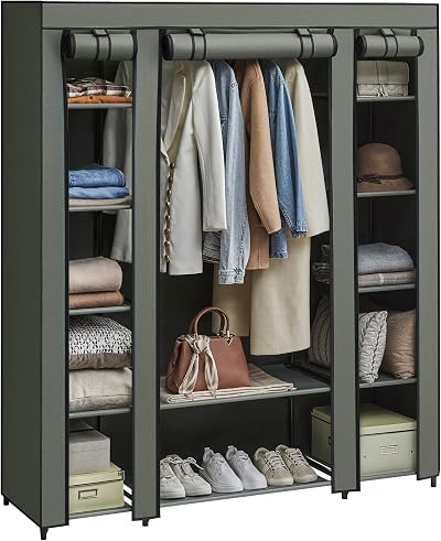SONGMICS Fabric Wardrobe Portable Closet 12 Compartments 45x150x175 cm Sage