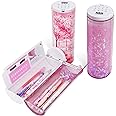 Multifunctional Pencil Case Box with Lock, Calculator, Quicksand, Mirror, Standing cylinder Shape, Cute Pen Holder, Kawaii Desk Organizer for Girls, Boys, Kids, School Supplies(Sakura forest)
